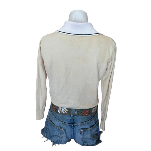 Sandro Cream Polo Sweater Top Size 0 Cashmere Oversized Preppy Designer $338 - Picture 9 of 12